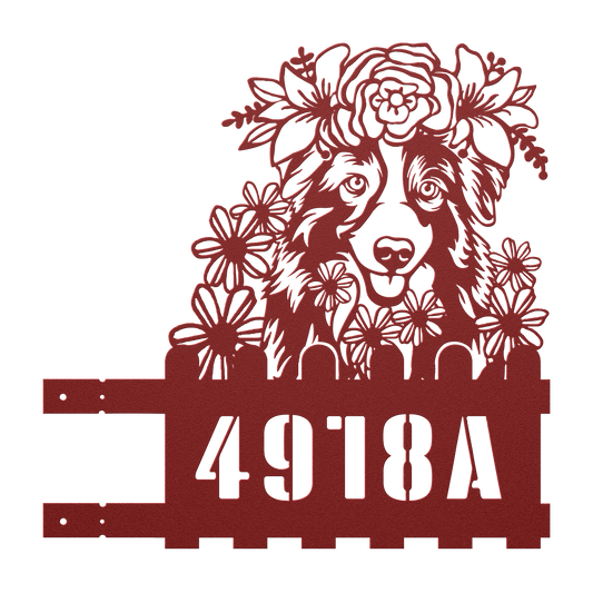 Australian Shepherd Custom Metal House Number Sign