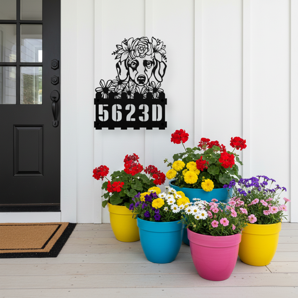 Dachshund Custom Metal House Number Sign