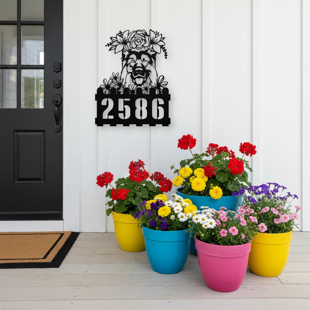 German Shepherd Custom Metal House Number Sign