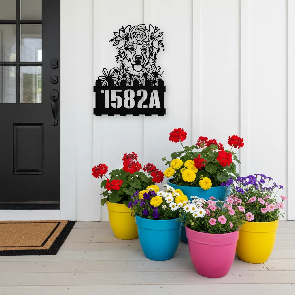 Golden Retriever Custom Metal House Number Sign