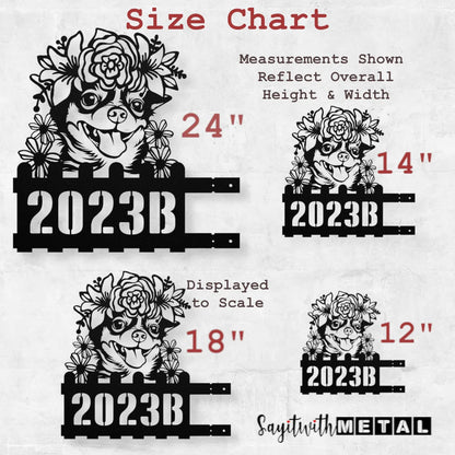 Size chart for  Chihuahua metal sign in 12, 14, 18, and 24 inch sizes