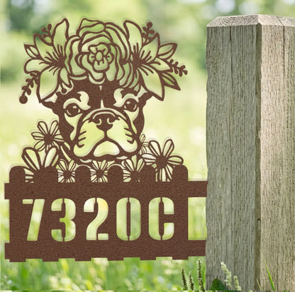 French Bulldog Custom Metal House Number Sign