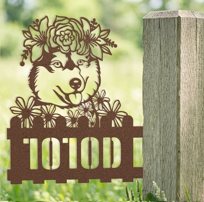 Decorative design of a husky with flowers with custom text