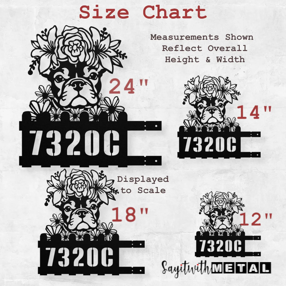 French Bulldog Custom Metal House Number Sign