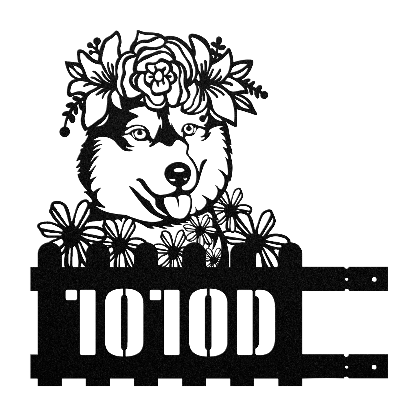 Black metal house number sign with floral headband