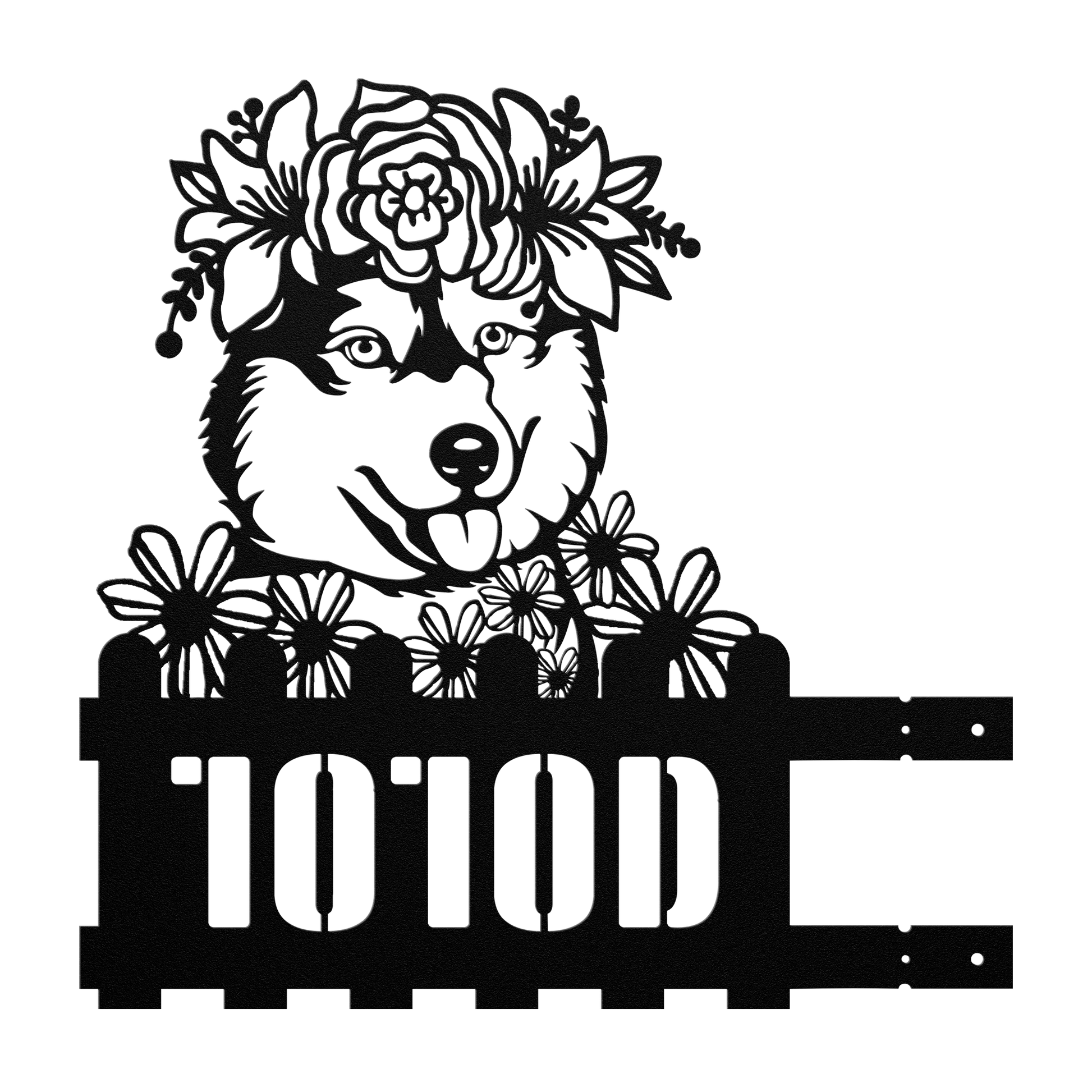 Black metal house number sign with floral headband