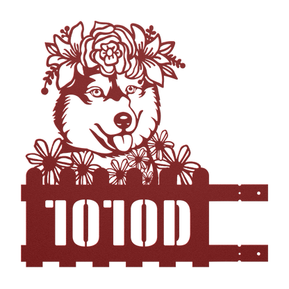 Decorative design of a husky with flowers with custom text