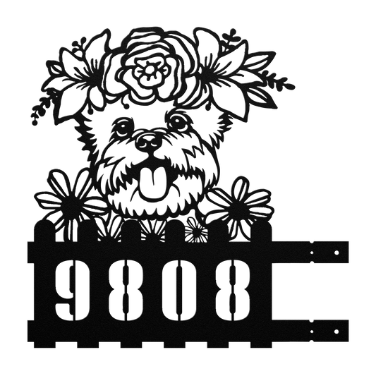Yorkie Custom Metal House Number Sign