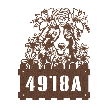 Australian Shepherd Custom Metal House Number Sign