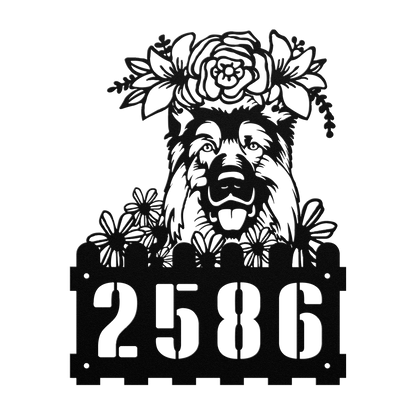 German Shepherd Custom Metal House Number Sign