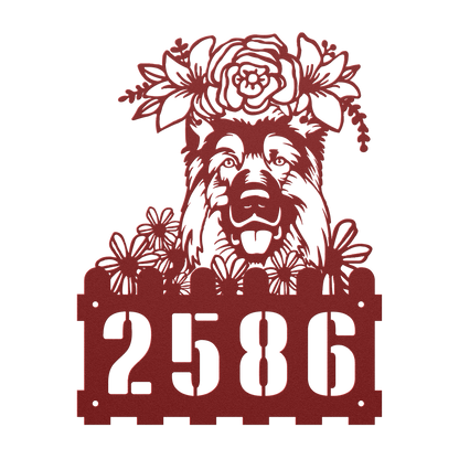 German Shepherd Custom Metal House Number Sign