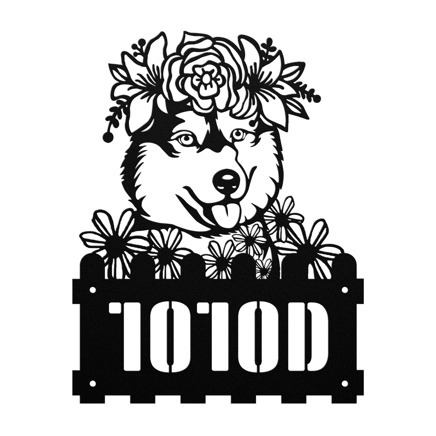 Decorative design of a husky with flowers with custom text