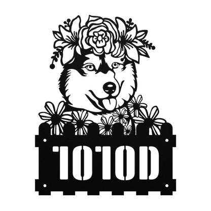 Decorative design of a husky with flowers with custom text