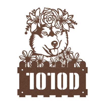 Decorative design of a husky with flowers with custom text