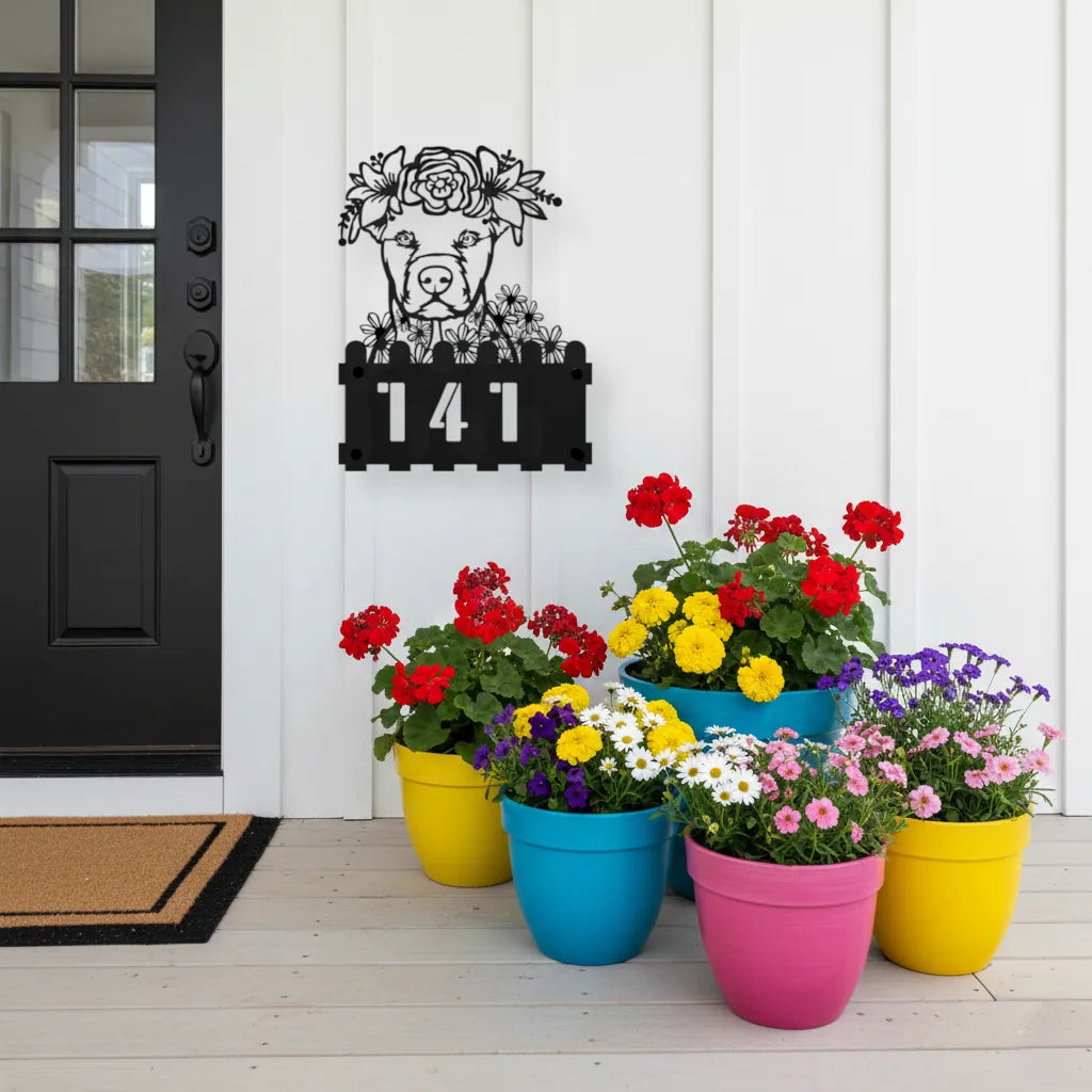 Pit Bull Custom Metal House Number Sign