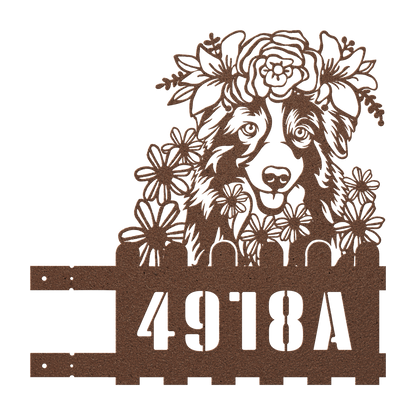 Australian Shepherd Custom Metal House Number Sign