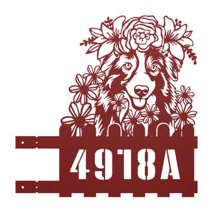 Australian Shepherd Custom Metal House Number Sign