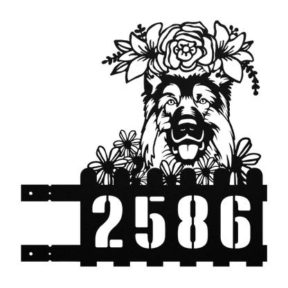 German Shepherd Custom Metal House Number Sign