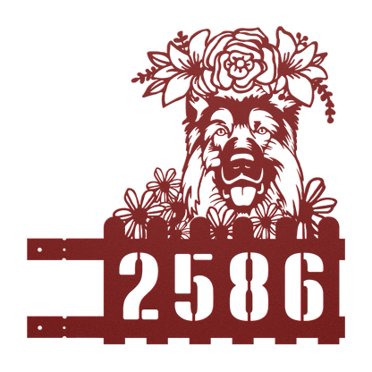 German Shepherd Custom Metal House Number Sign