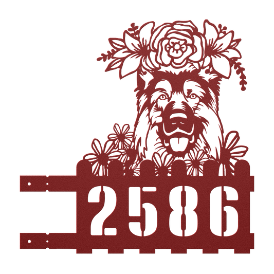 German Shepherd Custom Metal House Number Sign