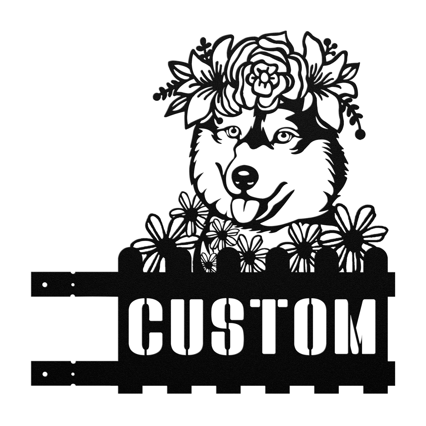 Decorative design of a husky with flowers with custom text