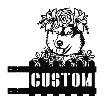 Decorative design of a husky with flowers with custom text