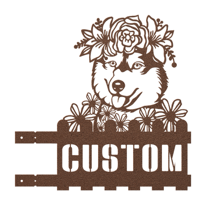 Decorative design of a husky with flowers with custom text