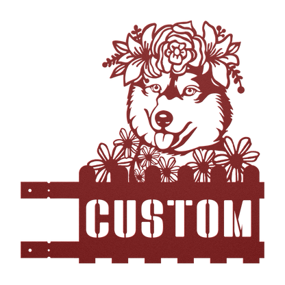 Decorative design of a husky with flowers with custom text