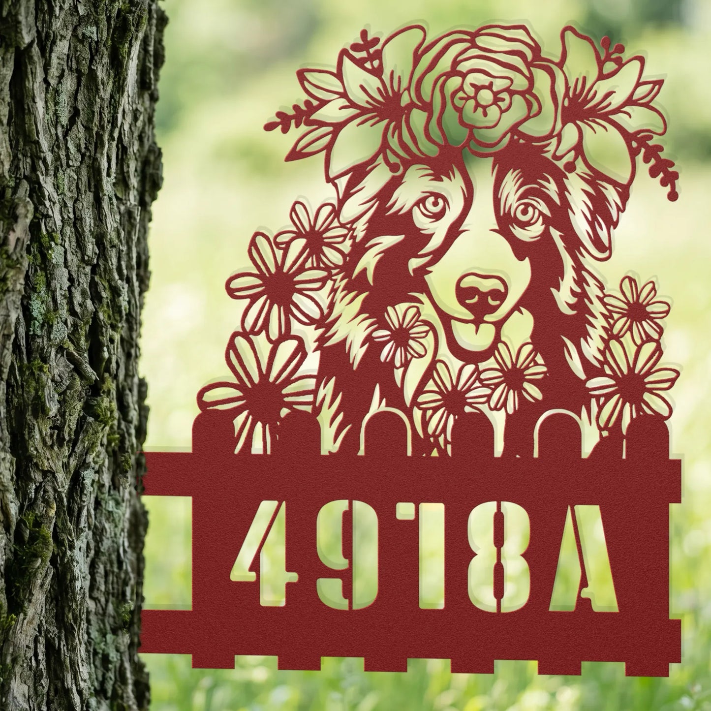 Australian Shepherd Custom Metal House Number Sign