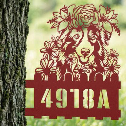 Australian Shepherd Custom Metal House Number Sign