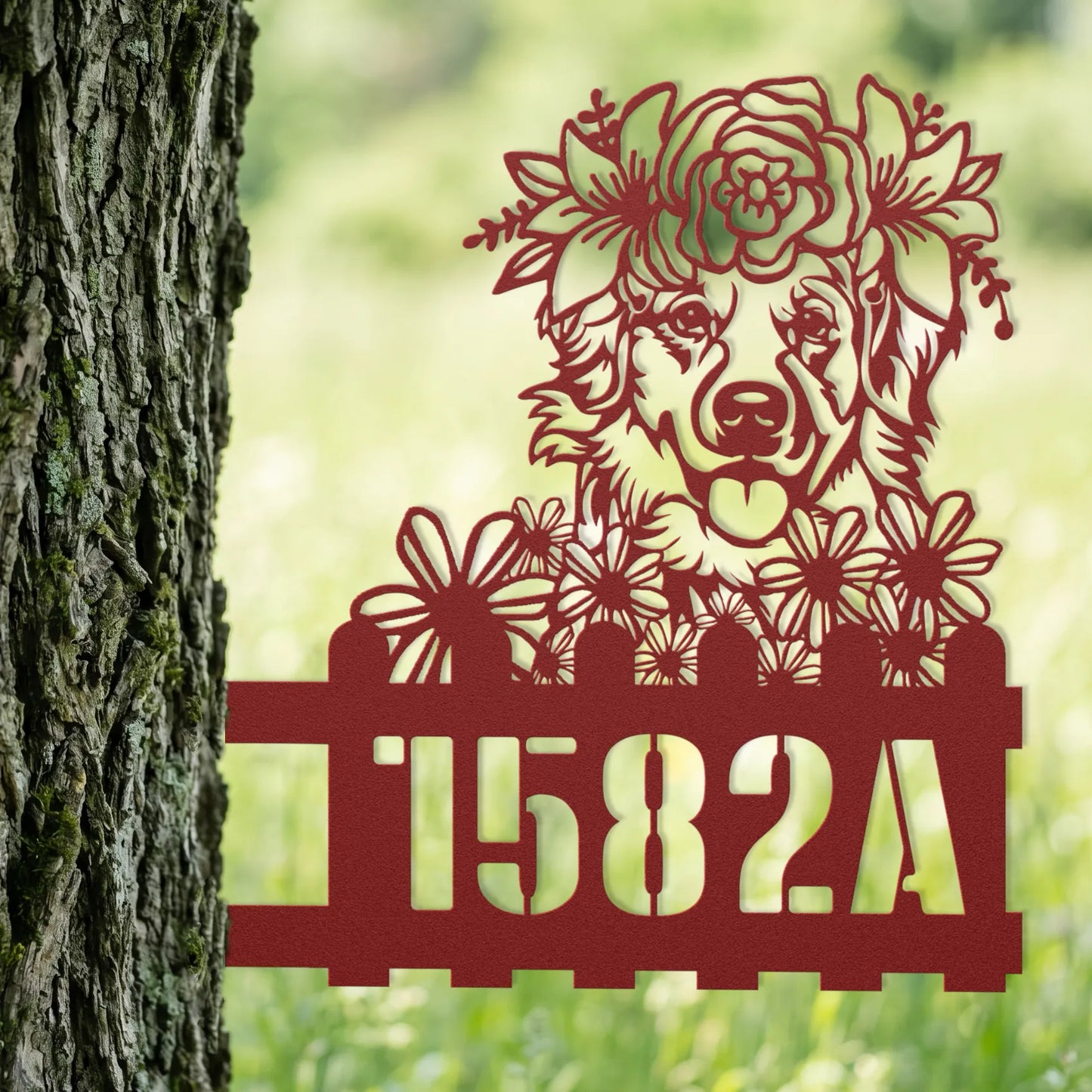 Golden Retriever Custom Metal House Number Sign
