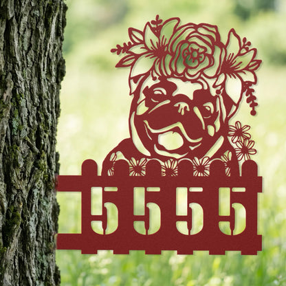 Pug Custom Metal House Number Sign