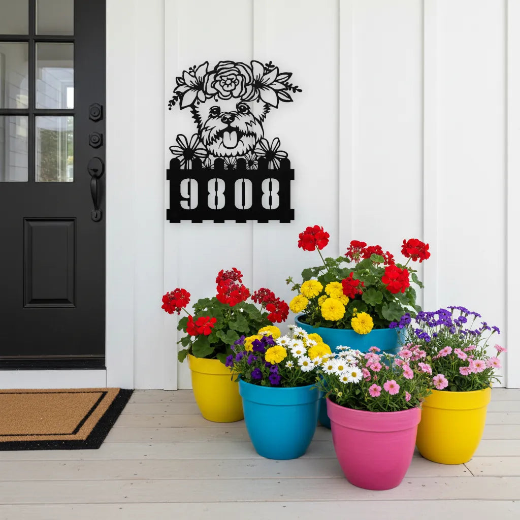 Yorkie Custom Metal House Number Sign