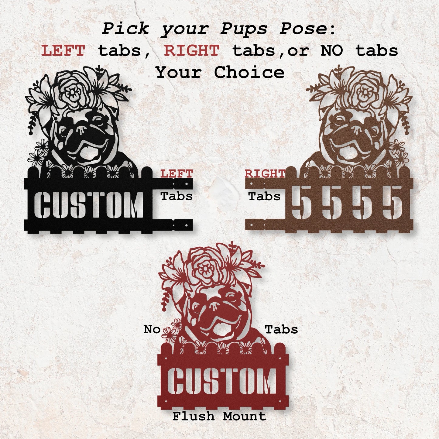 Pug Custom Metal House Number Sign